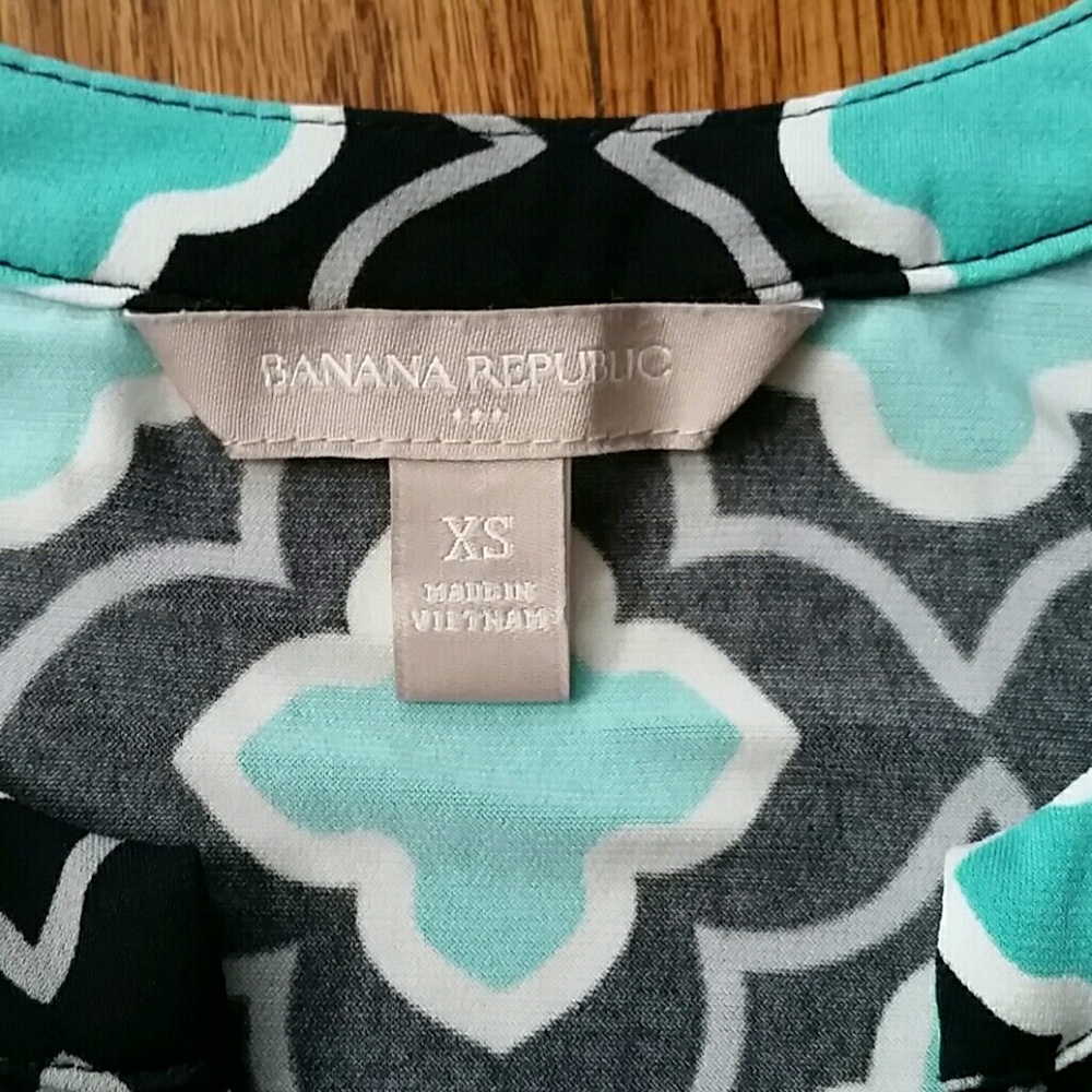 Banana Republic Size XS Turquoise & Black Geometric Print 3/4 Sleeve Dress